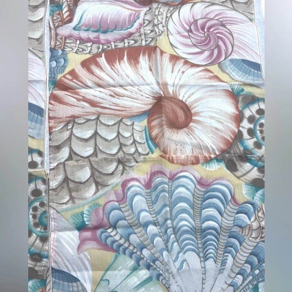 Vintage Handmade Seashells Fabric Tablecloth Napkins Set coastal
